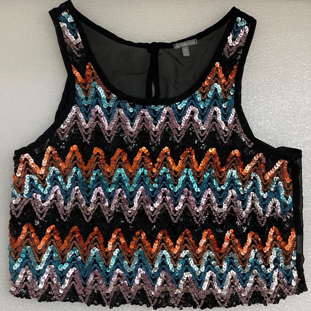 Charlotte Russe sheer sequins black top size medium